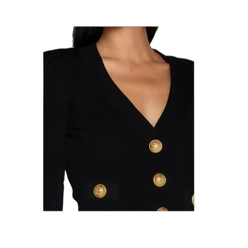 Button Embellished Ribbed Cardigan