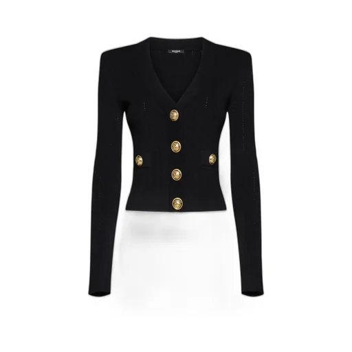 Button Embellished Ribbed Cardigan
