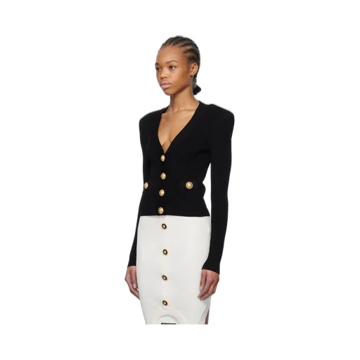 Button Embellished Ribbed Cardigan