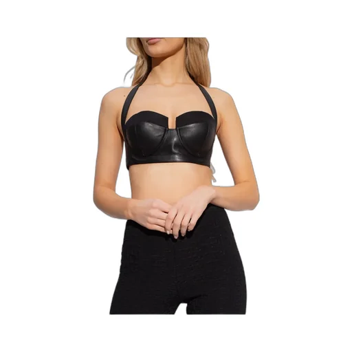 Black Leather Crop Top With Open Back