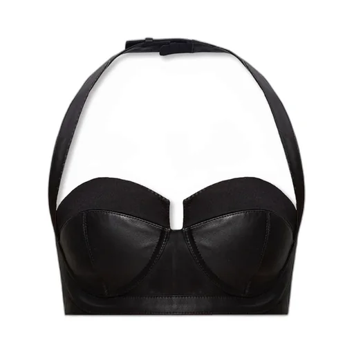 Black Leather Crop Top With Open Back