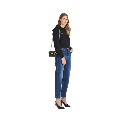 Cropped Black Cotton Sweatshirt With Gold Balmain Logo