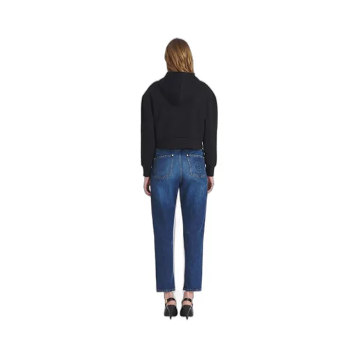 Cropped Black Cotton Sweatshirt With Gold Balmain Logo