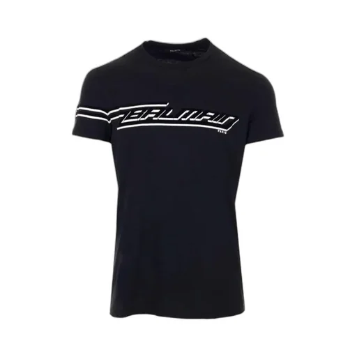 Flocked Cotton T-Shirt With White Logo Print