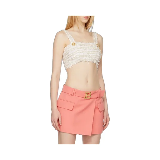 White Tweed Sports Bra Crop Top