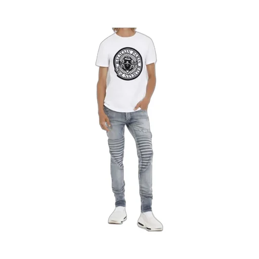Cotton T-Shirt With Flocked Black Velvet Balmain Medallion