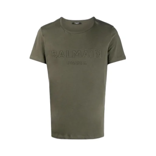Khaki Cotton T-Shirt With Embossed Logo