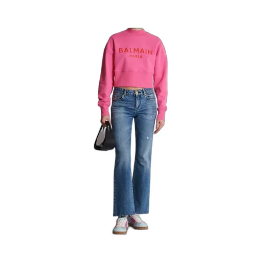 Logo Printed Crewneck Cropped Sweatshirt