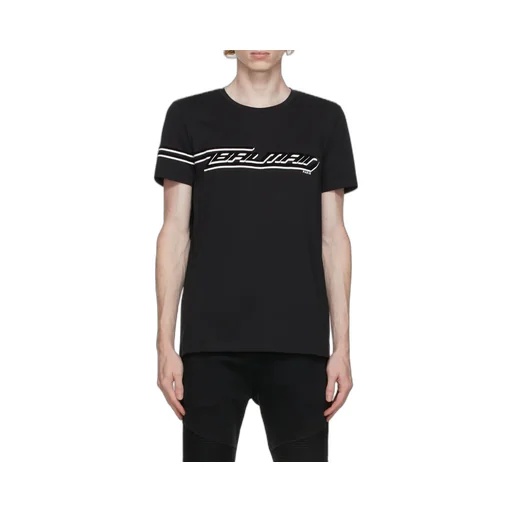 Flocked Cotton T-Shirt With White Logo Print