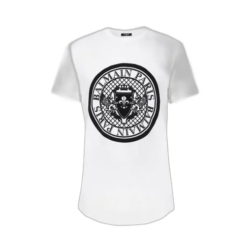 Cotton T-Shirt With Flocked Black Velvet Balmain Medallion