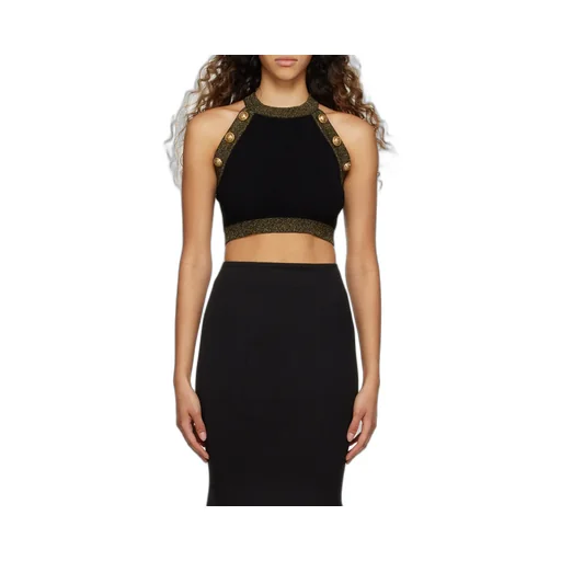 Gold-Trimmed Knit Crop Top
