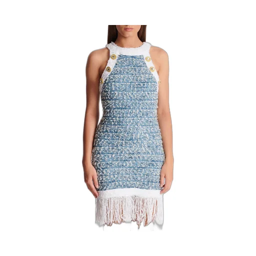 Fringed Denim Tweed Dress