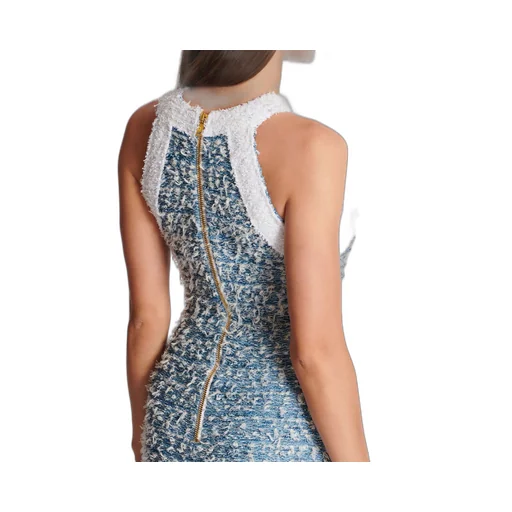Fringed Denim Tweed Dress