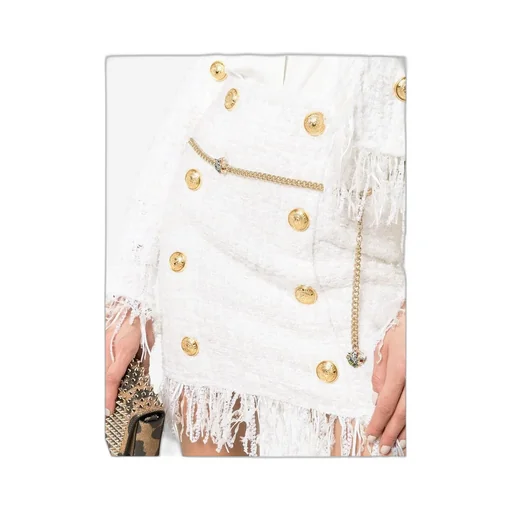 Tweed Shredded Hem Gold Tone Button Skirt