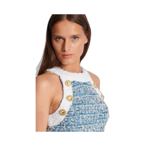 Fringed Denim Tweed Dress