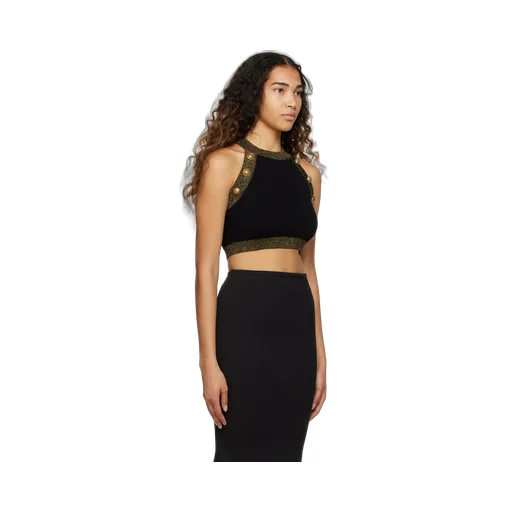 Gold-Trimmed Knit Crop Top