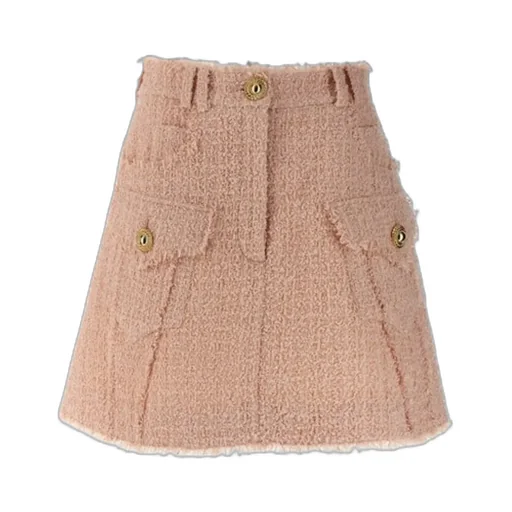 Frayed Hem Tweed Skirt