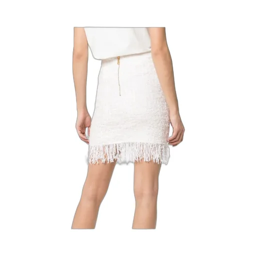 Tweed Shredded Hem Gold Tone Button Skirt