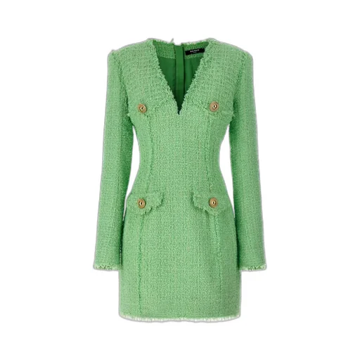 Logo Button Tweed Dress