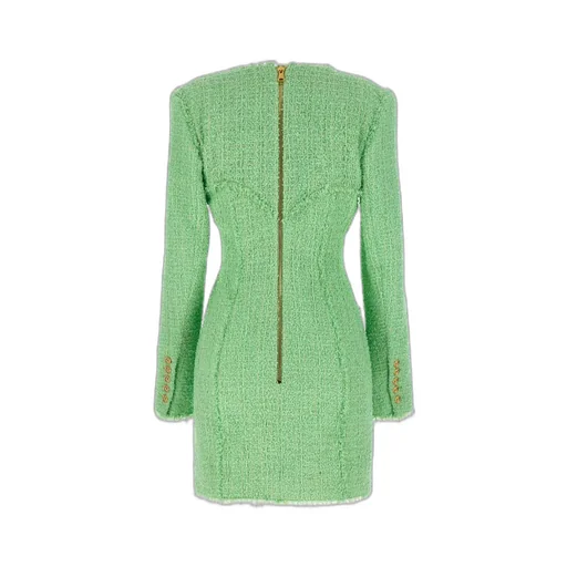 Logo Button Tweed Dress