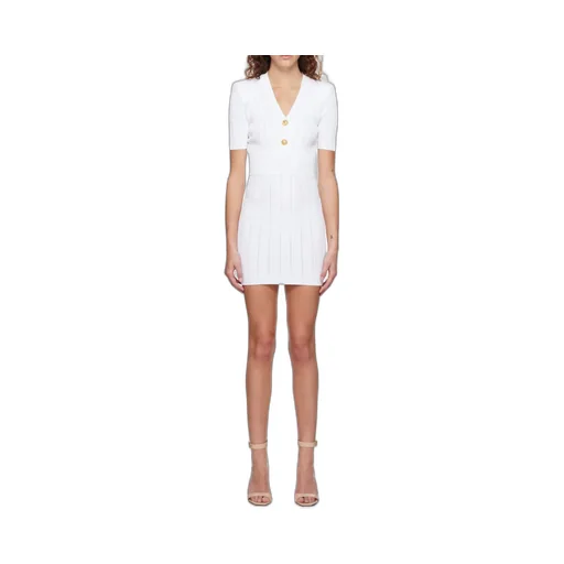 Ribbed-Knit Buttoned Minidress