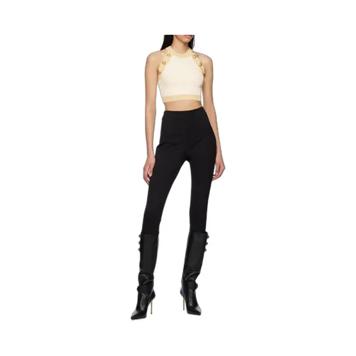 Gold-Trimmed Knit Crop Top