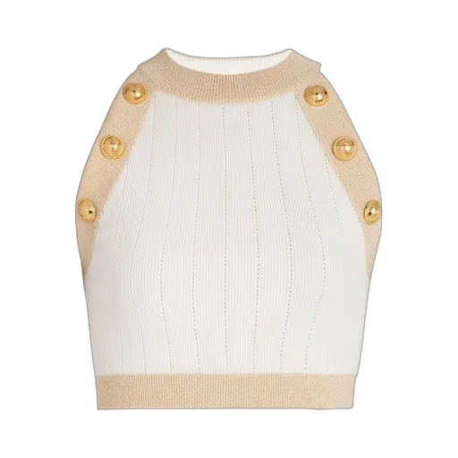 Gold-Trimmed Knit Crop Top