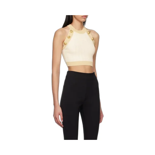 Gold-Trimmed Knit Crop Top