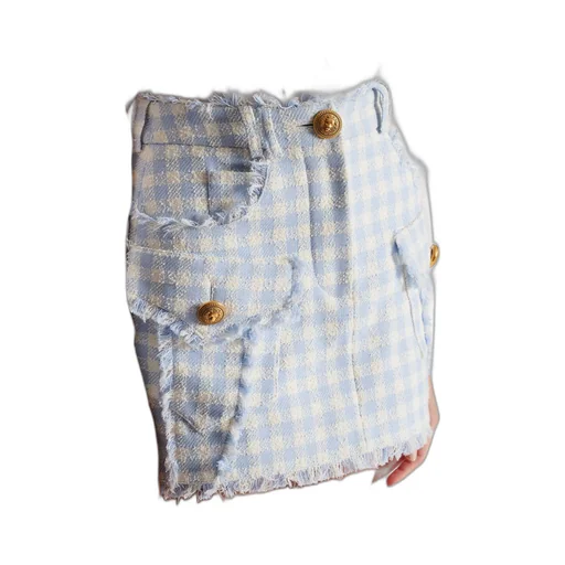 Gingham Tweed A-Line Skirt