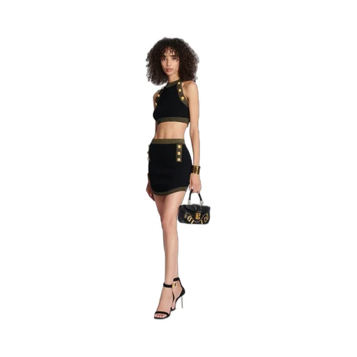 Gold-Trimmed Knit Crop Top