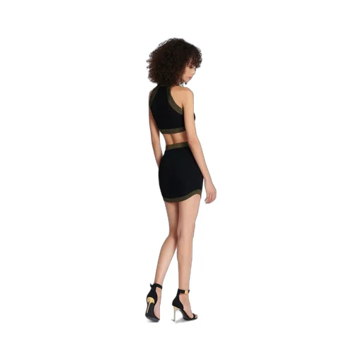 Gold-Trimmed Knit Crop Top