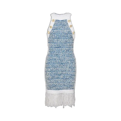 Fringed Denim Tweed Dress