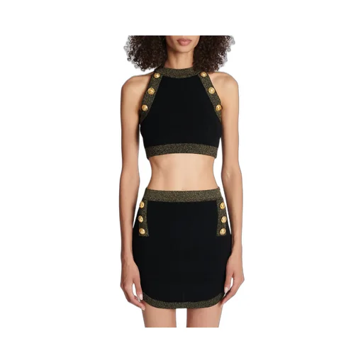 Gold-Trimmed Knit Crop Top