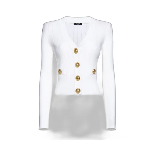 Button Embellished Ribbed Knit Cardigan