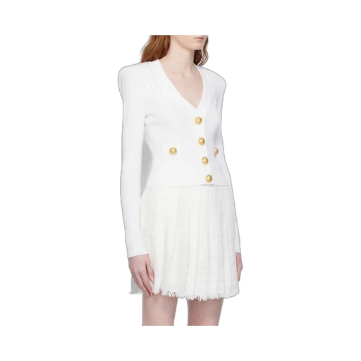 Button Embellished Ribbed Knit Cardigan