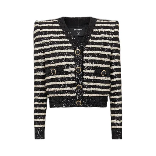 Striped Sequinned Cropped Jacket