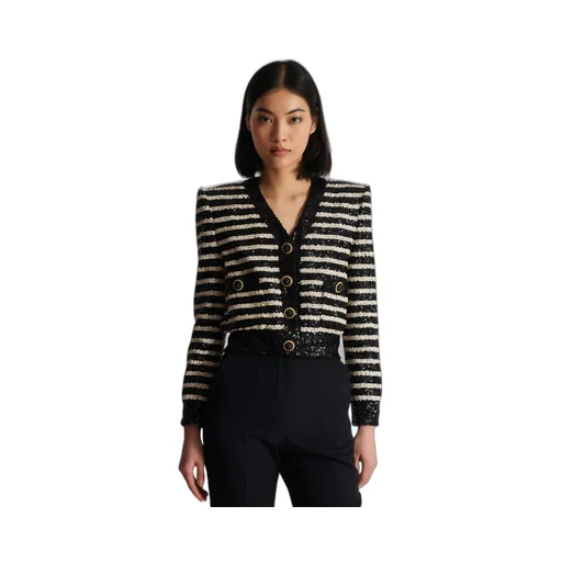 Striped Sequinned Cropped Jacket