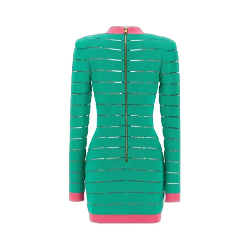 Button-Embellishment V-Neck Knitted Mini Dress
