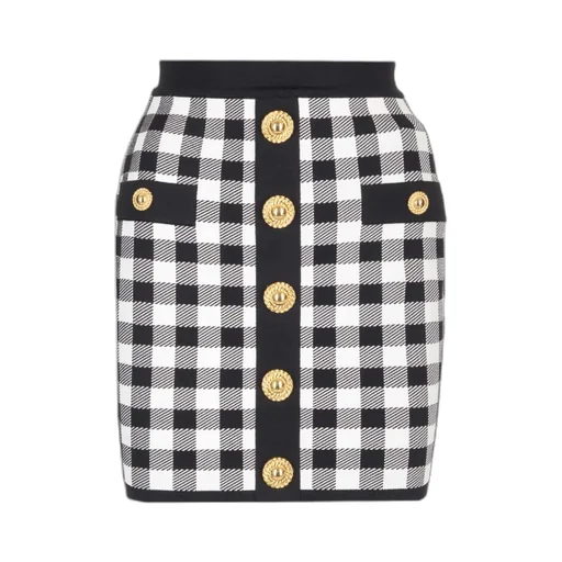 Fine-Knit Gingham Skirt