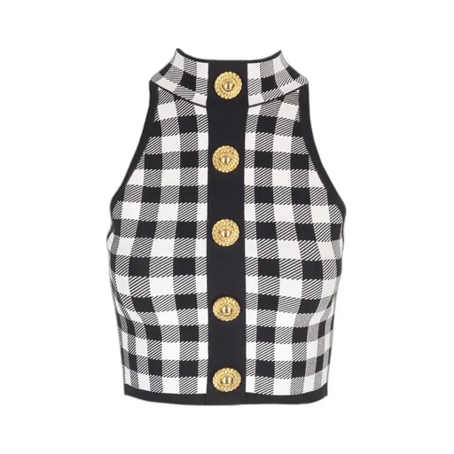 Gingham-Check Pattern Sleeveless Top