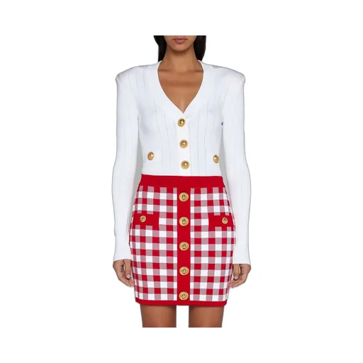 Button Embellished Ribbed Knit Cardigan