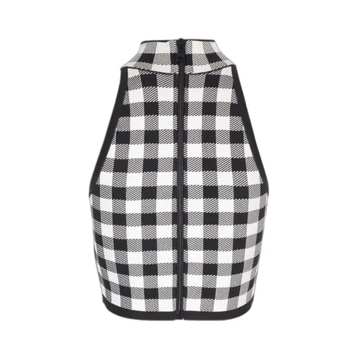 Gingham-Check Pattern Sleeveless Top