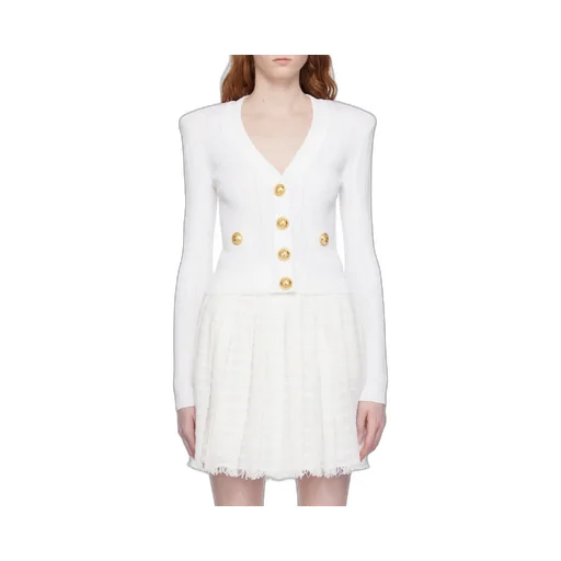 Button Embellished Ribbed Knit Cardigan