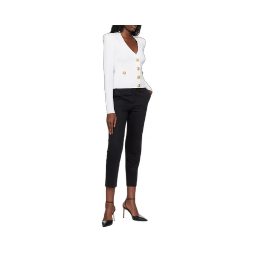 Button Embellished Ribbed Knit Cardigan
