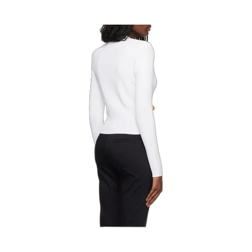 Button Embellished Ribbed Knit Cardigan