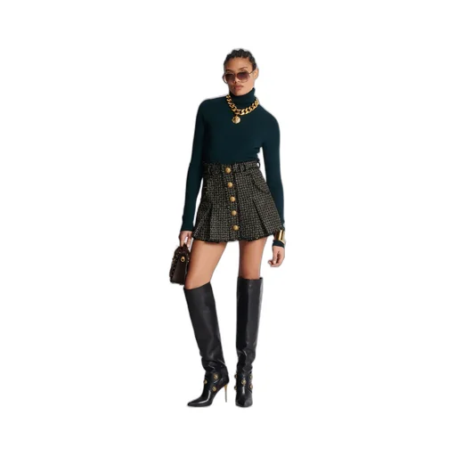 Lurex Tweed Pleated Skirt