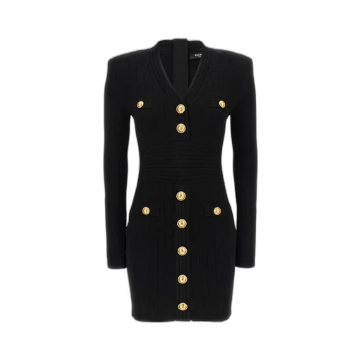 Logo Button Long-Sleeved Mini Dress