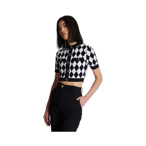 Diamond Pattern Knit Cropped Top