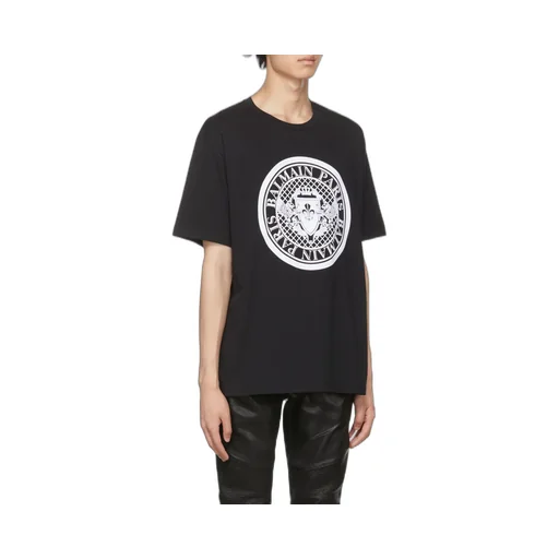 Cotton T-Shirt With Flocked Balmain Medallion