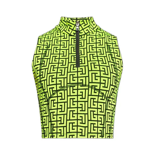 Jersey Crop Top With Balmain Monogram